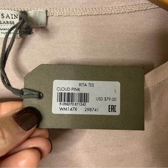 All Saints Rita Oversized Dropped Shoulder T Shirt Cloud Pink Size Large - Picture 5 of 8